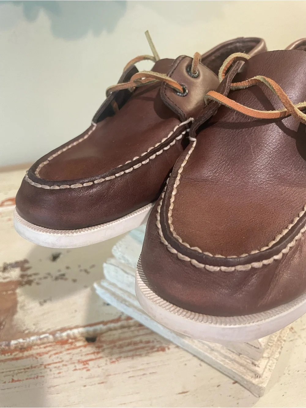 Sperry Dark Brown Leather Boat Shoes with Tan Laces